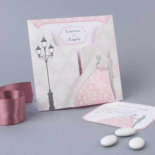 Partecipazione Nozze Originale Sposi su tema rosa - London
