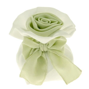 ULTIMI PEZZI 85 Sacchettini portaconfetti Eleganti con Rosa e Fiocco Verde 11 cm PREZZO PER TUTTI