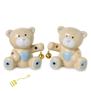 Bomboniera Battesimo e Nascita Orso Led Celeste in porcellana