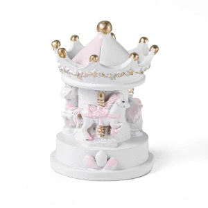 Bomboniere Battesimo e Nascita Bimba 2027 Statuetta Carosello Giostra cavallini rosa
