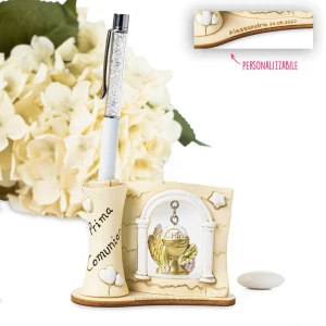 Bomboniere Linea Penna 2026 Icona Pergamena portapenna con penna e ciondolo Comunione personalizzabile