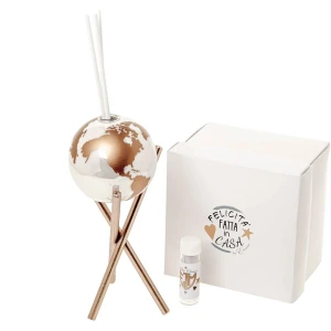 Bomboniere 2026 Linea Fantasy Profumatore Bianco e Oro con mondo in vetro e stand in metallo