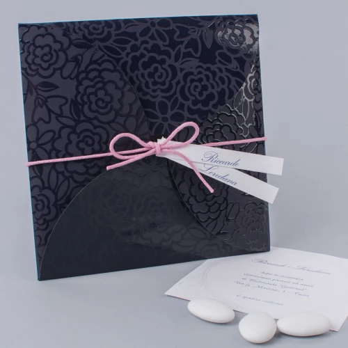 Partecipazione Matrimonio Elegante con fantasia floreale blu scuro - Tokyo