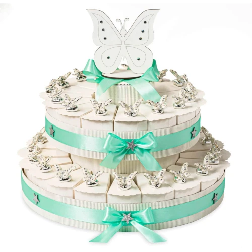 Torta Bomboniere tiffany con Farfalle decorate da 35 fette