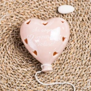 Bomboniere Battesimo e Nascita 2027 Linea Volo Baby Palloncino Rosa LED con cuori e frasi in ceramica