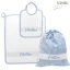 SET ASILO celeste ricamabile - Bavaglia sacchetto e salvietta