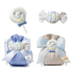 Bomboniere Battesimo Nascita Maschio Magnete Linea Candy Lollipop Celeste Caramella o Lecca-Lecca
