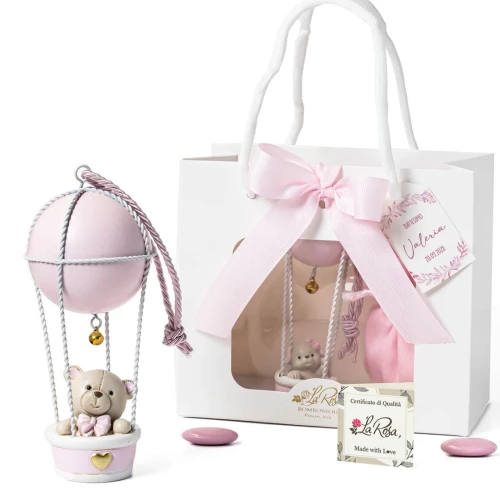 Bomboniere Linea Mongolfiera Rosa 2026 Animaletti su mongolfiera