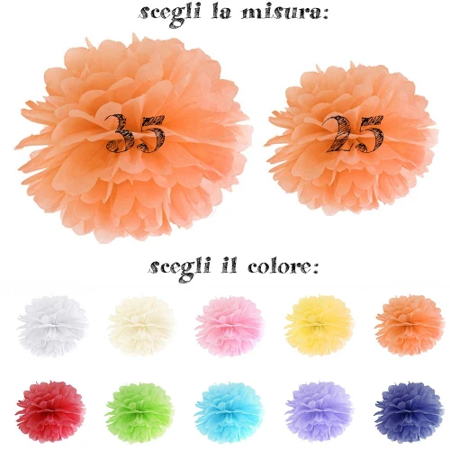 <p>decorazione pom pom sfere in carta, complete di filo per appenderli