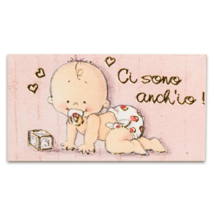 Bigliettini Bomboniere Nascita ci sono anchio! Rosa