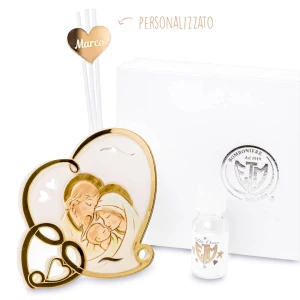 Bomboniere 2027 Icona Profumatore Personalizzabile a forma di cuore con sacra famiglia in resina