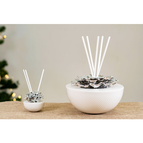 Idea Regalo Natale - profumatore in ceramica bianca e fiore argento