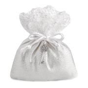 ULTIMI PEZZI 60 Sacchetti Bomboniere eleganti Argento con ciondolo chiave 10x12 PREZZO PER TUTTI