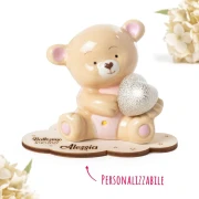Bomboniera 2027 Battesimo e Nascita Femmina Orsetto Linea PELUCHE in Porcellana Luce LED con Cuore Glitter Personalizzabile
