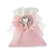 Ultimi 40 pezzi Sacchettino portaconfetti rosa con albero della vita e gessetto cuore