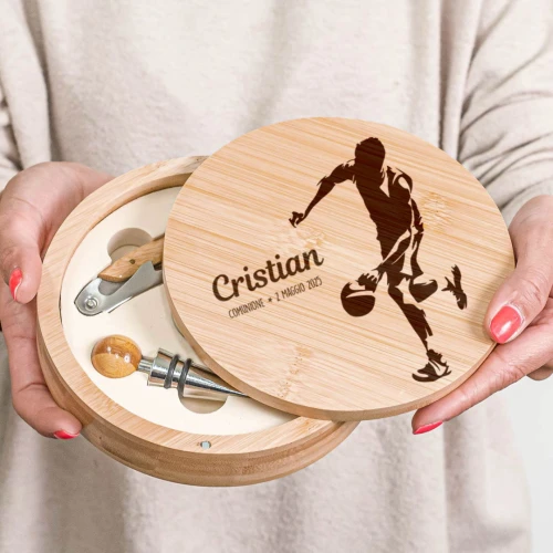 Bomboniere Comunione Maschio tema Basket Personalizzate Cofanetto con accessori vino