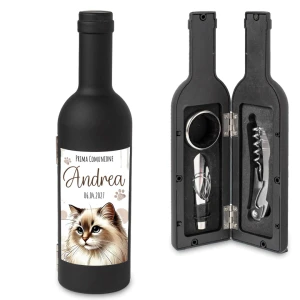 Idea Bomboniera Utile Tema Gatto Bottiglia di Vino Set accessori Vino
