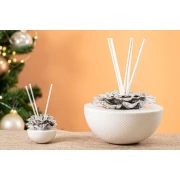 Idea Regalo Natale - profumatore in ceramica bianca e fiore argento