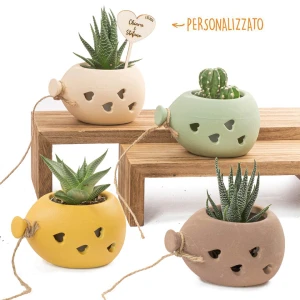 Bomboniere 2027 Linea Terra Palloncino Vaso Portapiantina con cuori in ceramica colorata