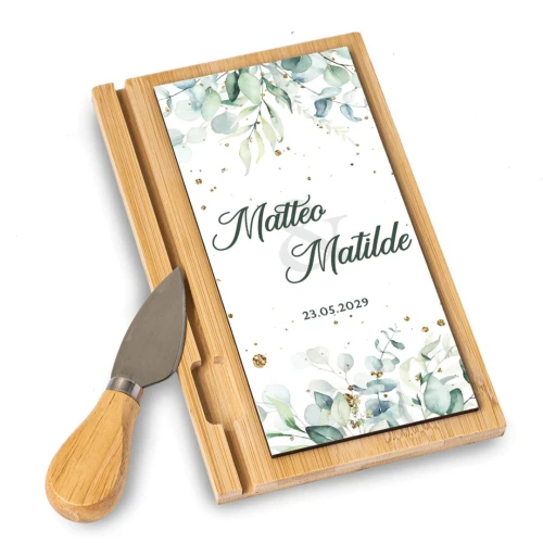 Bomboniere Personalizzate Tagliere con coltellino Tema Eucalipto