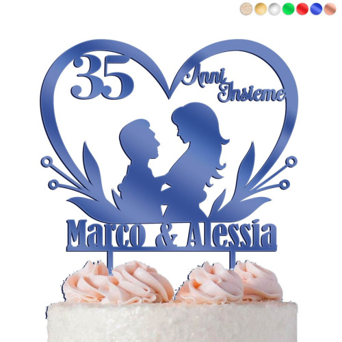 Cake Topper Cuore Sposi Personalizzato Nozze di Zaffiro 35° Anniversario