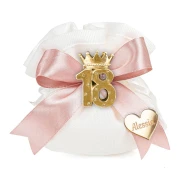 Bomboniere 18° compleanno 2026 Magnete con corona numero 18 oro a pois