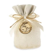 Sacchettino Tondo rustico idea orginale con ciondolo Tema Viaggio Amore, Gioia, Sogni OFFERTISSIMA