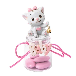 Bomboniere Battesimo e Nascita Bimba 2027 Gattina Barattolino Portaconfetti Linea Micia Rosa in resina