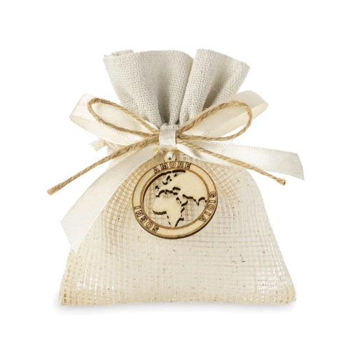ULTIMI PEZZI 40 Sacchettini Piatti rustici idea orginale con ciondolo Tema Viaggio Amore, Gioia, Sogni 10x12 cm PREZZO PER TUTTI