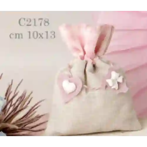 ULTIMI 58 Sacchetti Portaconfetti con fiocco e cuore 10x13 cm PREZZO PER TUTTI