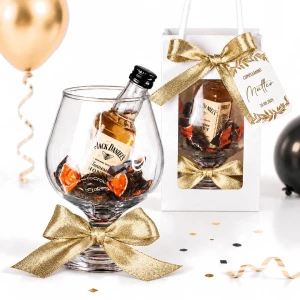 Bomboniere Compleanno Bicchiere con Bottiglia Liquore Mignon Personalizzabile