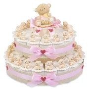 Torta Bomboniere per battesimo bimba con 35 fette Orsetto