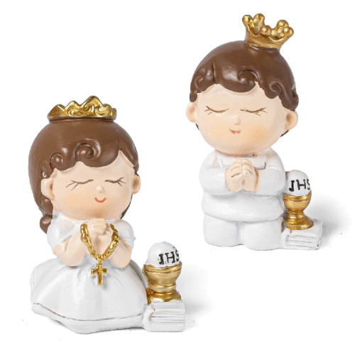 Bomboniere Comunione Maschio e Femmina 2024 Statuetta Bambini in preghiera con corona e calice