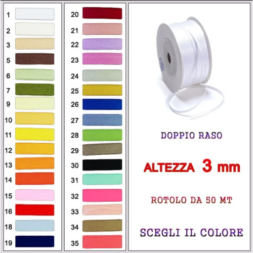 nastro in raso 3mm rotolo da 50mt