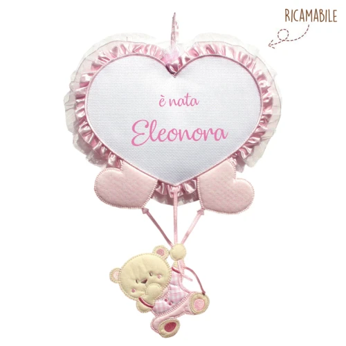 Fiocco Nascita bambina orsetto con palloncini ricamabile punto croce