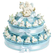 Torta Bomboniere da 35 Fette con Unicorno celeste