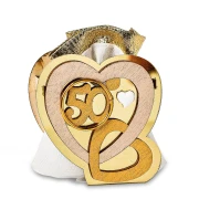Bomboniere 2027 Nozze d’Oro con Cuori e Numero 50 in Oro in Legno con Sacchettino