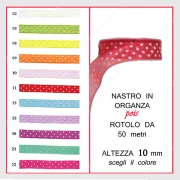 nastro in organza pois 10 mm rotolo da 50 mt
