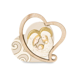 Bomboniera Standard Icona Cuore Doppio in Resina e Legno con simbolo Sacra Famiglia