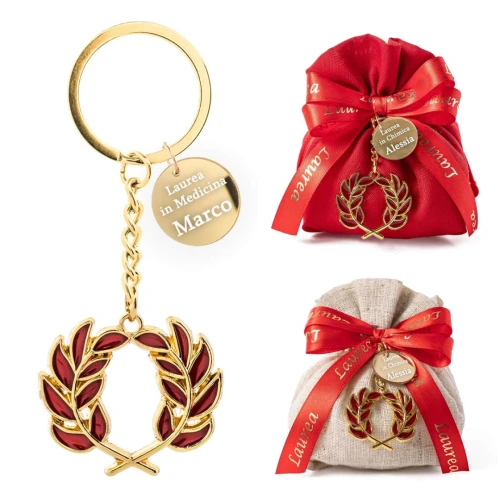 Bomboniere Laurea Portachiavi in zama dettagliato in oro corona d\'alloro