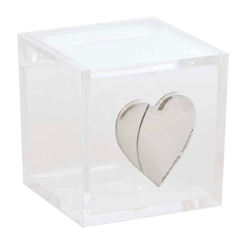 bomboniere matrimonio scatolina in plexiglass placca cuore argento 