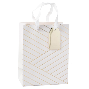 Shopper bianche per bomboniere o wedding bag con decori a strisce laminati in oro