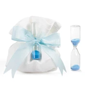 Bomboniere o Segnaposto 2026 Clessidra mini in vetro con sabbia celeste