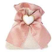 Ultimi 27 pezzi Sacchettino Rustico Portaconfetti Rosa Antico con fiocco ed applicazione cuore