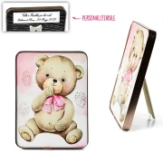 Bomboniere Battesimo e Nascita Femmina 2026 Quadro orsetto con effetto pietra luminosa in rilievo personalizzabile