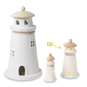 Bomboniere Tema Mare Faro Led in ceramica e legno