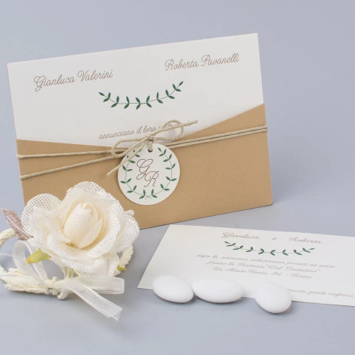 Partecipazione Matrimonio Originale con foglie e cordino - Sequoia