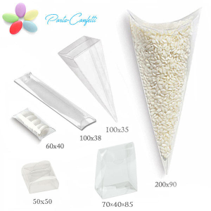 scatoline porta confetti pvc trasparente cono tubo e astuccio 