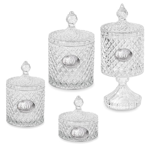 Bomboniera Nozze di Diamante scatole portagioie in vetro con placca argento