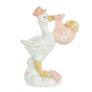 BOMBONIERE battesimo cicogna rosa